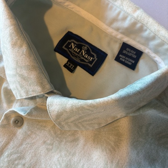 NAT NAST Men’s Silk and Cotton Short Sleeve Button Down Shirt Light Green XXL - Picture 10 of 10